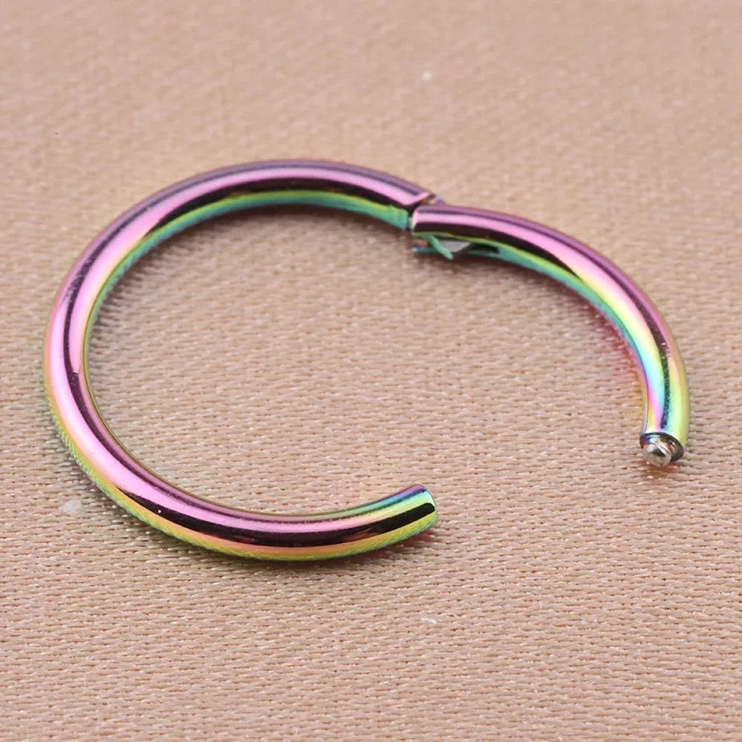 Rainbow Hinged Segment Nose Hoop Ring