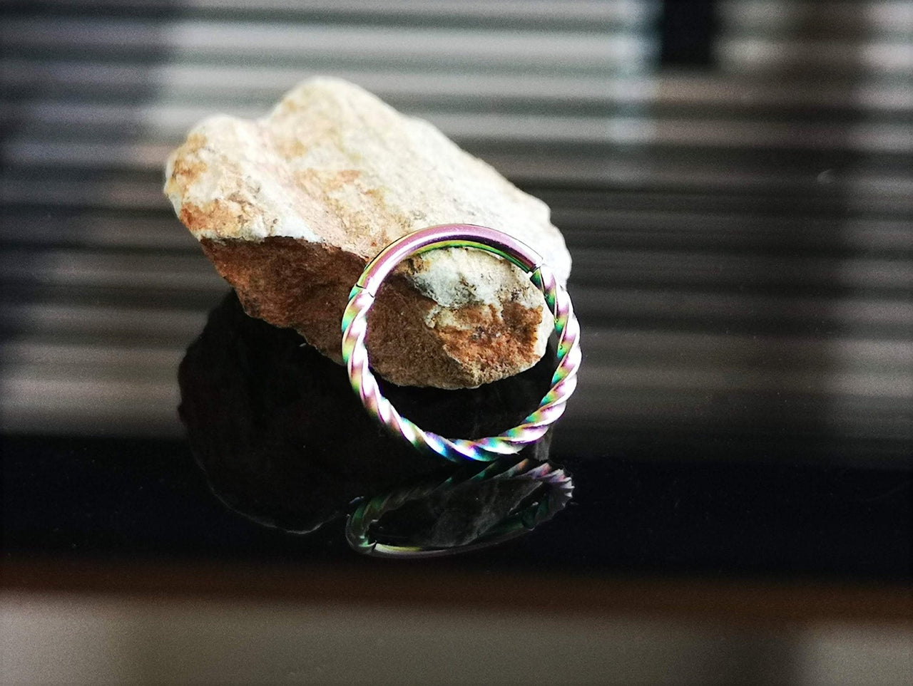 Rainbow Twisted Titanium Hinged Hoop Ring