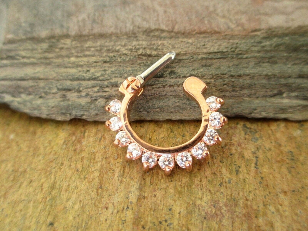 Rose Gold Aztec Surgical Steel Septum Ring with Cubic Zirconia Crystals