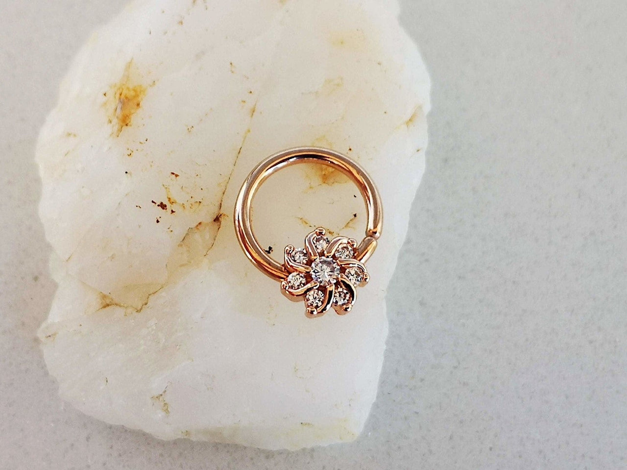 Rose Gold Crystal Flower Septum Ring