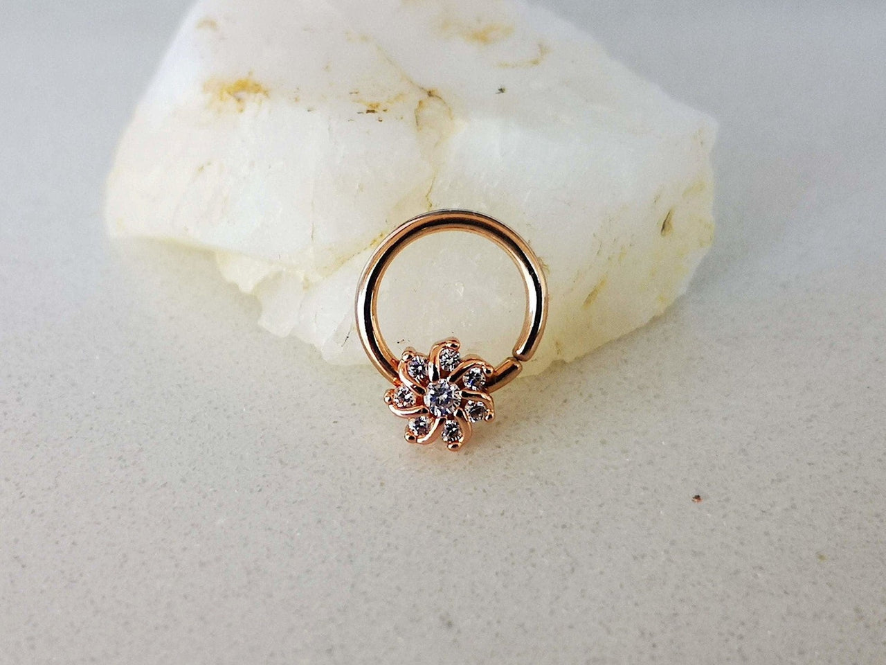 Rose Gold Crystal Flower Septum Ring