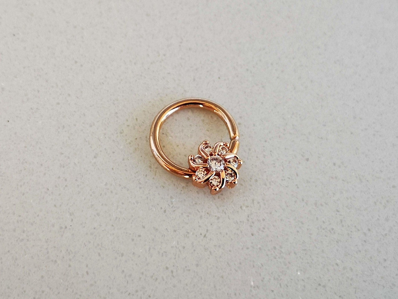 Rose Gold Crystal Flower Septum Ring