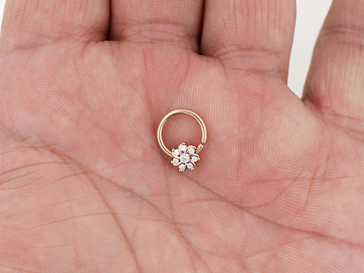 Rose Gold Crystal Flower Septum Ring