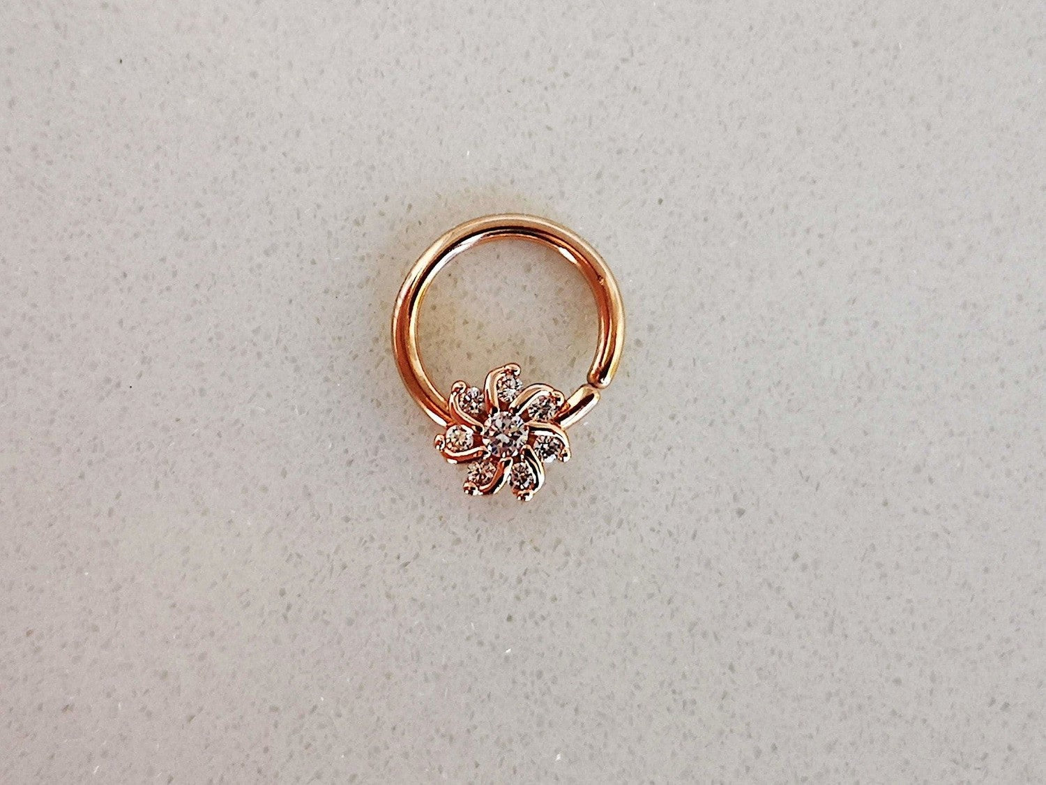 Rose Gold Crystal Flower Septum Ring