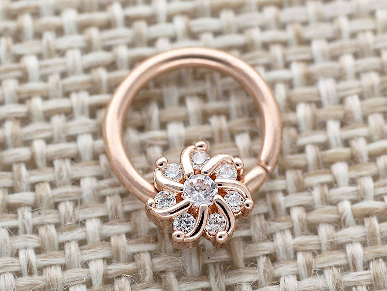 Rose Gold Crystal Flower Septum Ring