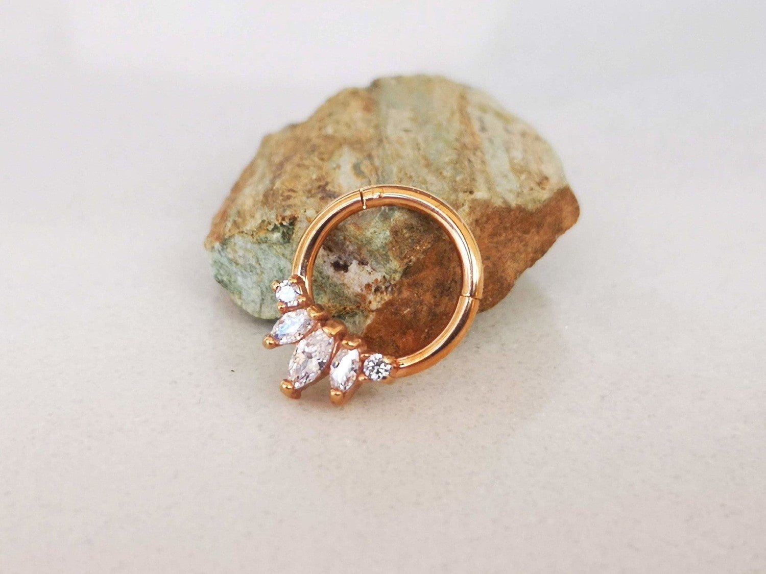 Rose Gold Elegant Septum Clicker Ring with Cubic Zirconia Crystals