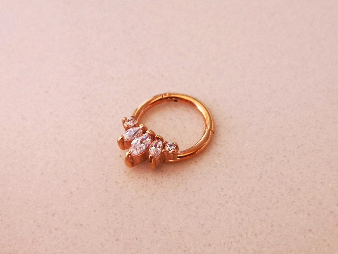 Rose Gold Elegant Septum Clicker Ring with Cubic Zirconia Crystals