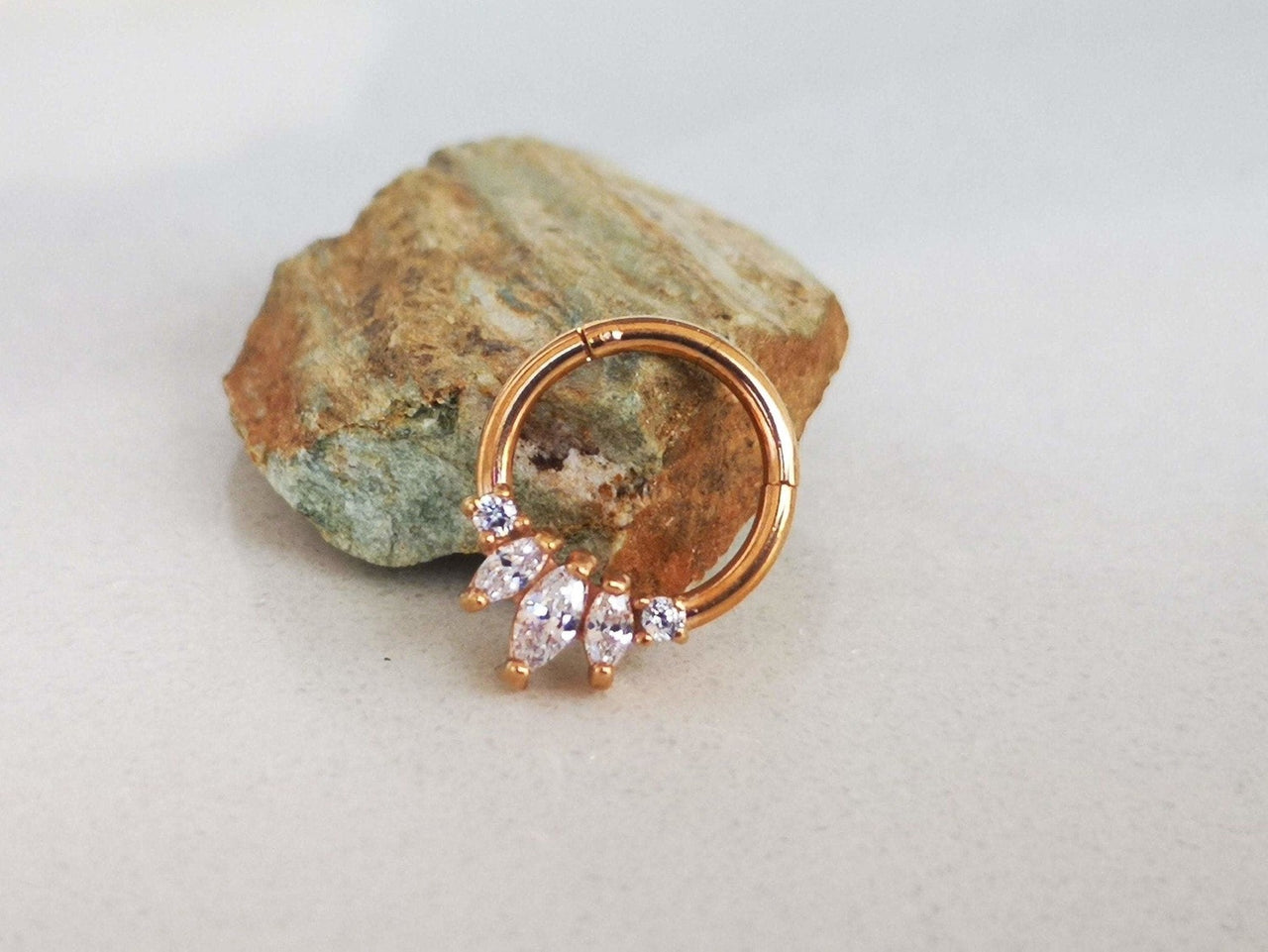 Rose Gold Elegant Septum Clicker Ring with Cubic Zirconia Crystals