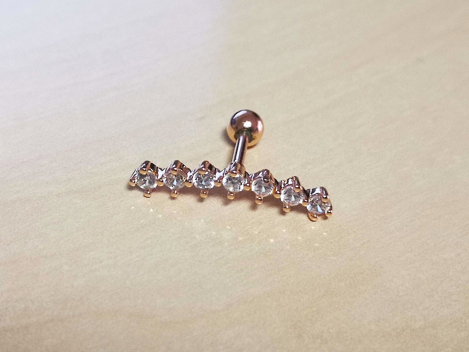 Rose Gold Elegant Curved Crystal Cartilage Earring