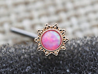 Thumbnail for Rose Gold Flower L Shaped Nose Stud with Central Pink Opal