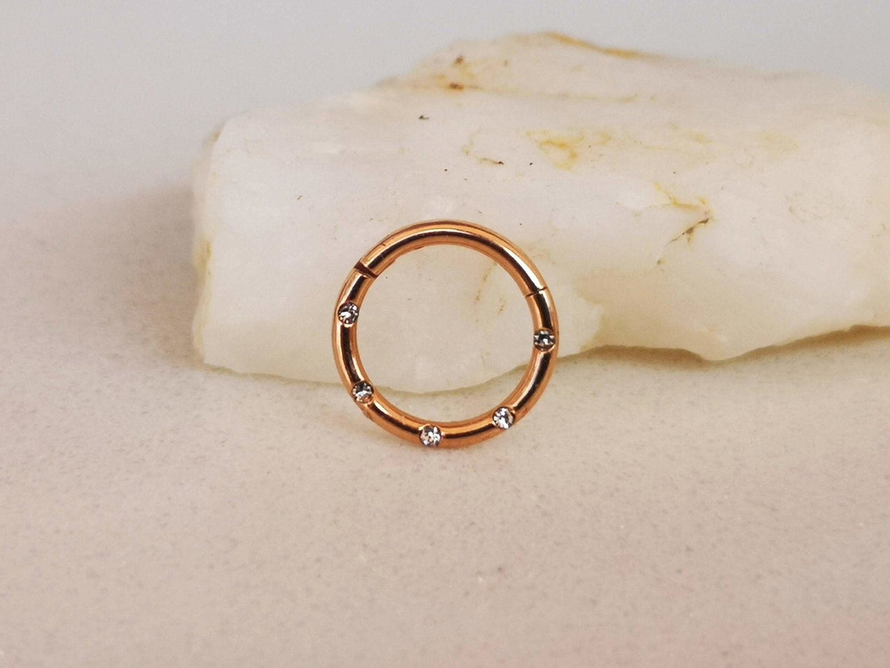 Rose Gold Hinged Hoop Ring with 5 Flush Set Petite Crystals