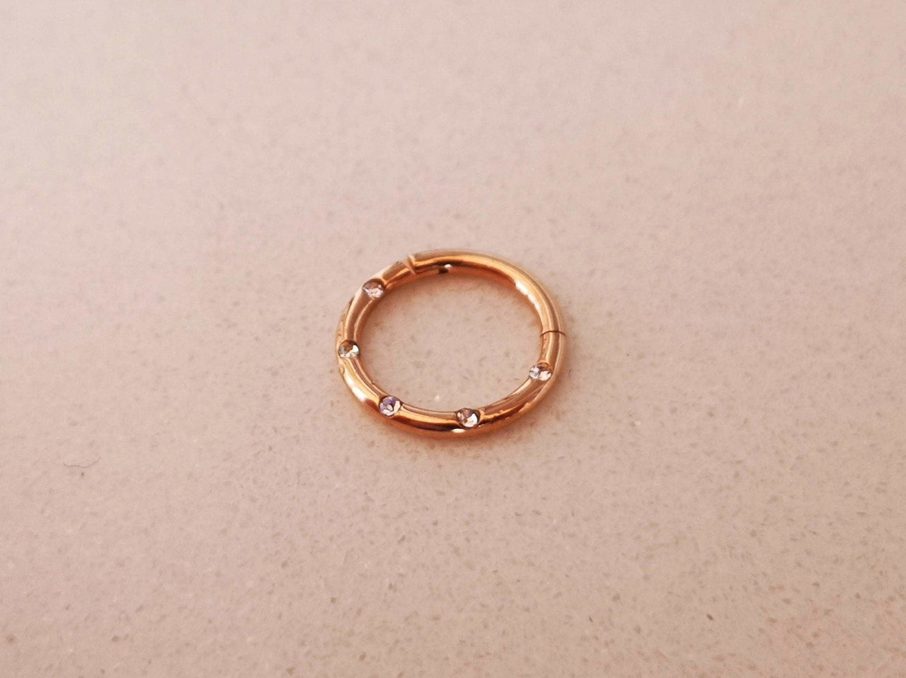 Rose Gold Hinged Hoop Ring with 5 Flush Set Petite Crystals