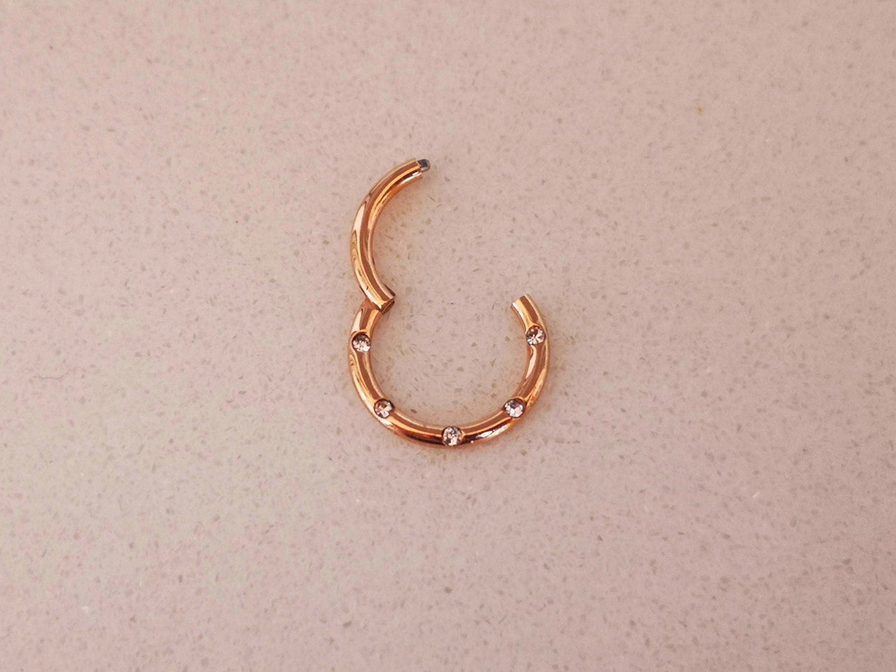 Rose Gold Hinged Hoop Ring with 5 Flush Set Petite Crystals