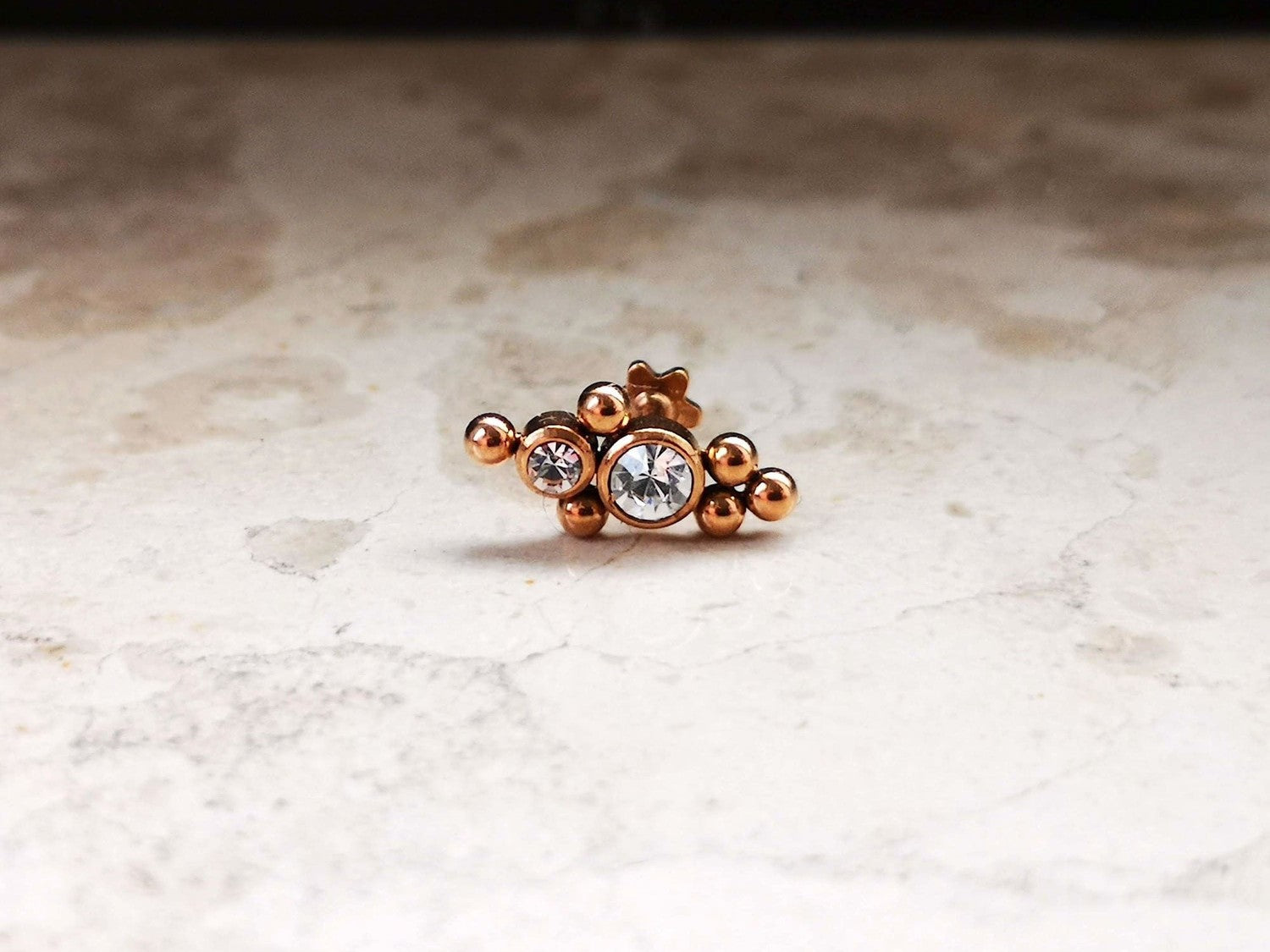 Rose Gold Indian Cartilage Stud Earring with 2 CZ Crystals