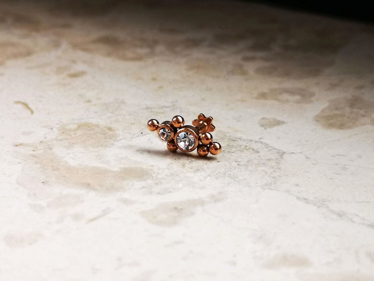 Rose Gold Indian Cartilage Stud Earring with 2 CZ Crystals