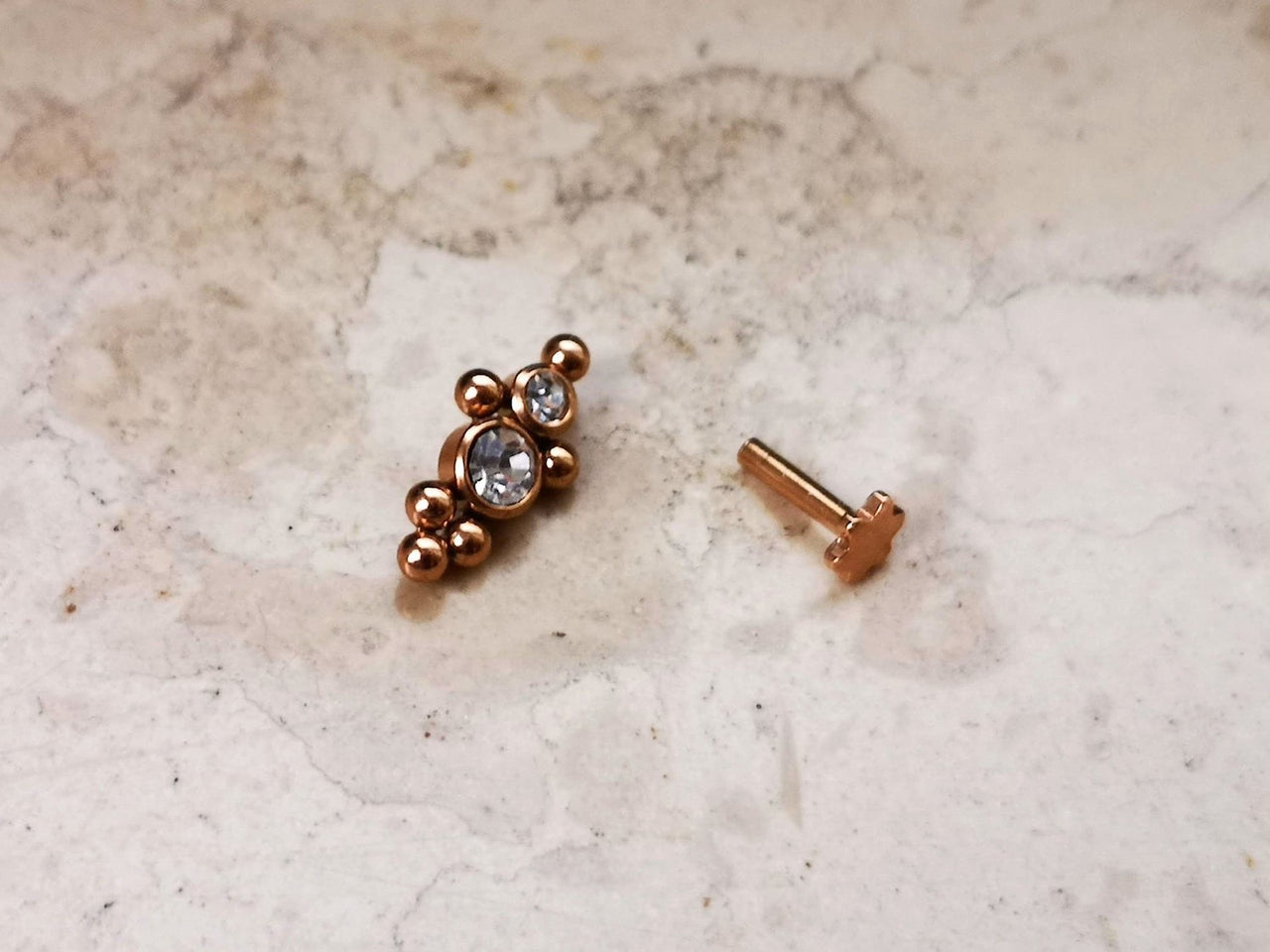 Rose Gold Indian Cartilage Stud Earring with 2 CZ Crystals