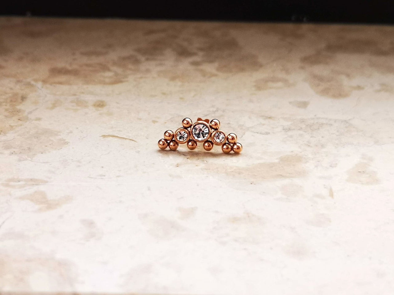 Rose Gold Indian Cartilage Stud Earring with 3 CZ Crystals