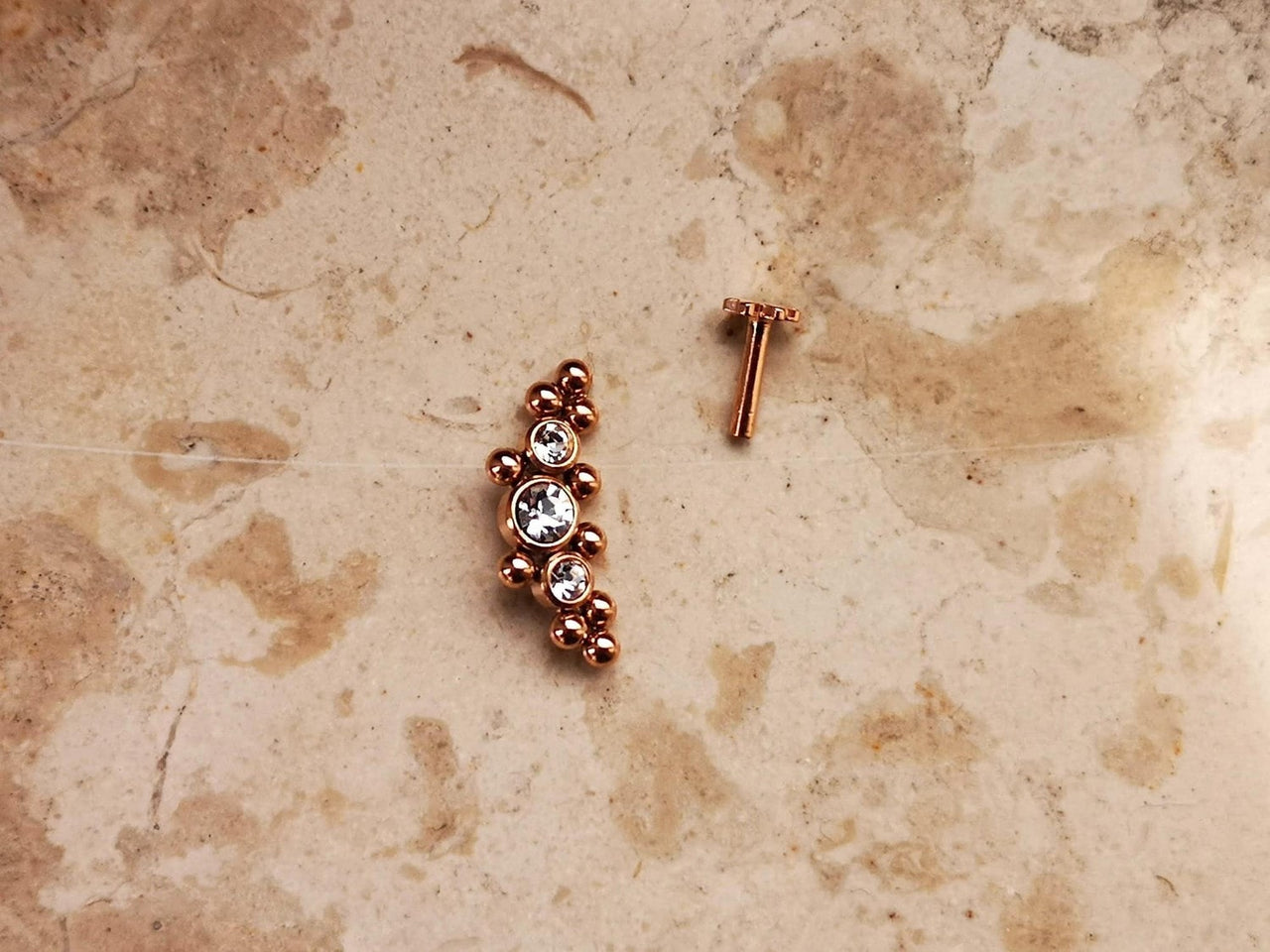 Rose Gold Indian Cartilage Stud Earring with 3 CZ Crystals