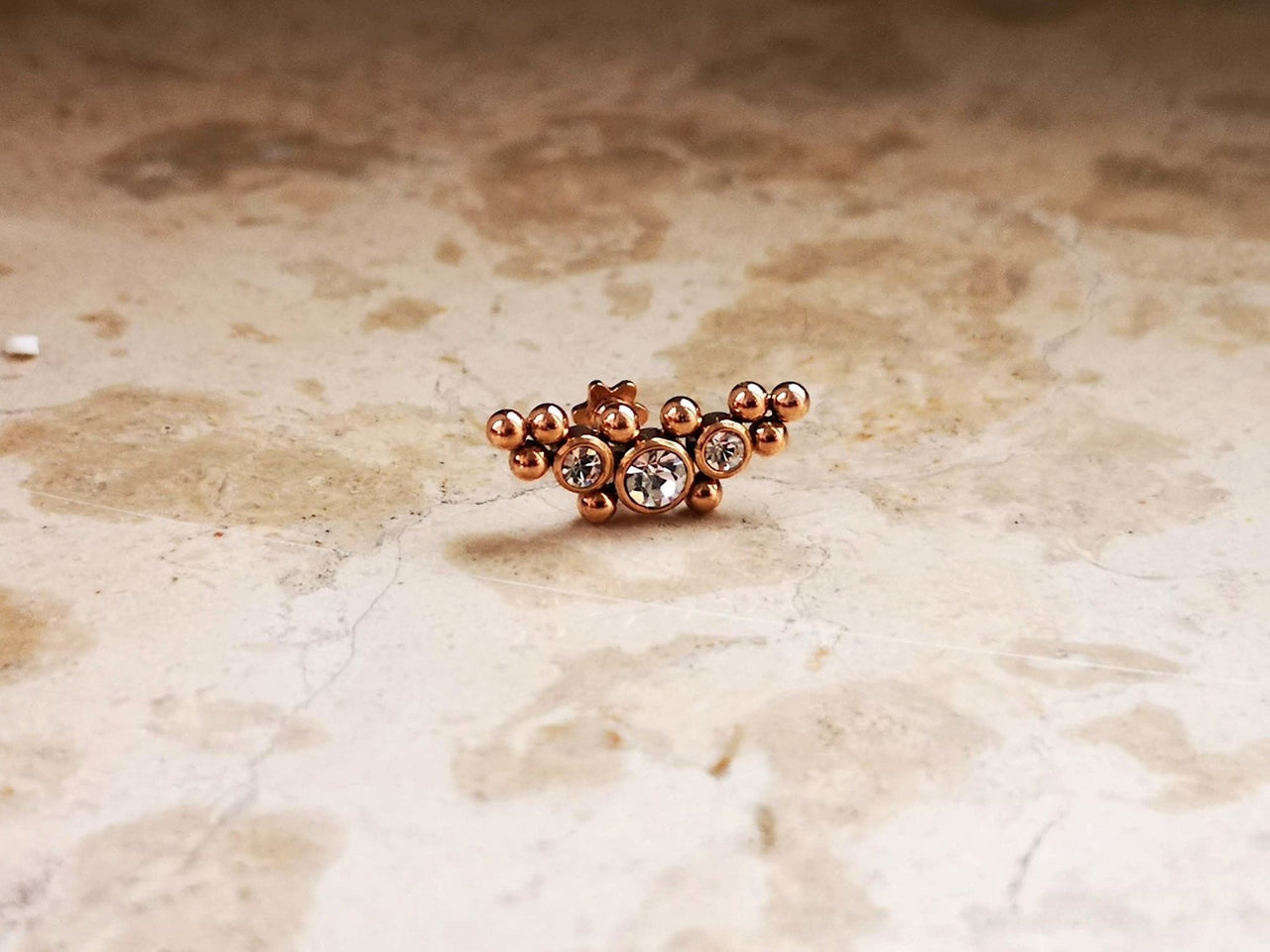 Rose Gold Indian Cartilage Stud Earring with 3 CZ Crystals