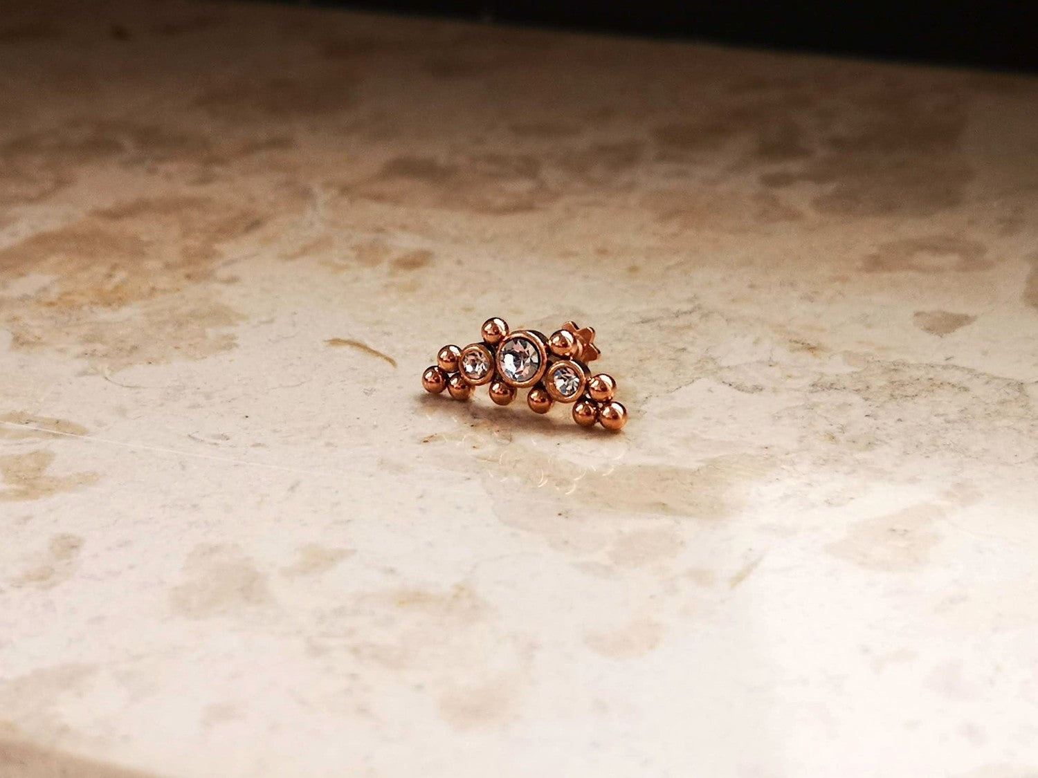 Rose Gold Indian Cartilage Stud Earring with 3 CZ Crystals