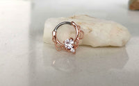 Thumbnail for Rose Gold Lace Septum Clicker Ring with CZ Crystals