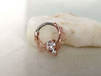 Thumbnail for Rose Gold Lace Septum Clicker Ring with CZ Crystals