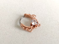 Thumbnail for Rose Gold Lace Septum Clicker Ring with CZ Crystals