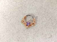 Thumbnail for Rose Gold Lace Septum Clicker Ring with Purple Opal