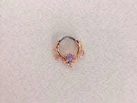 Thumbnail for Rose Gold Lace Septum Clicker Ring with Purple Opal