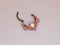 Thumbnail for Rose Gold Lace Septum Clicker Ring with White Opal