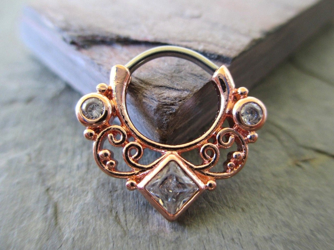 Rose Gold Lace Swirl Statement Septum Clicker Ring