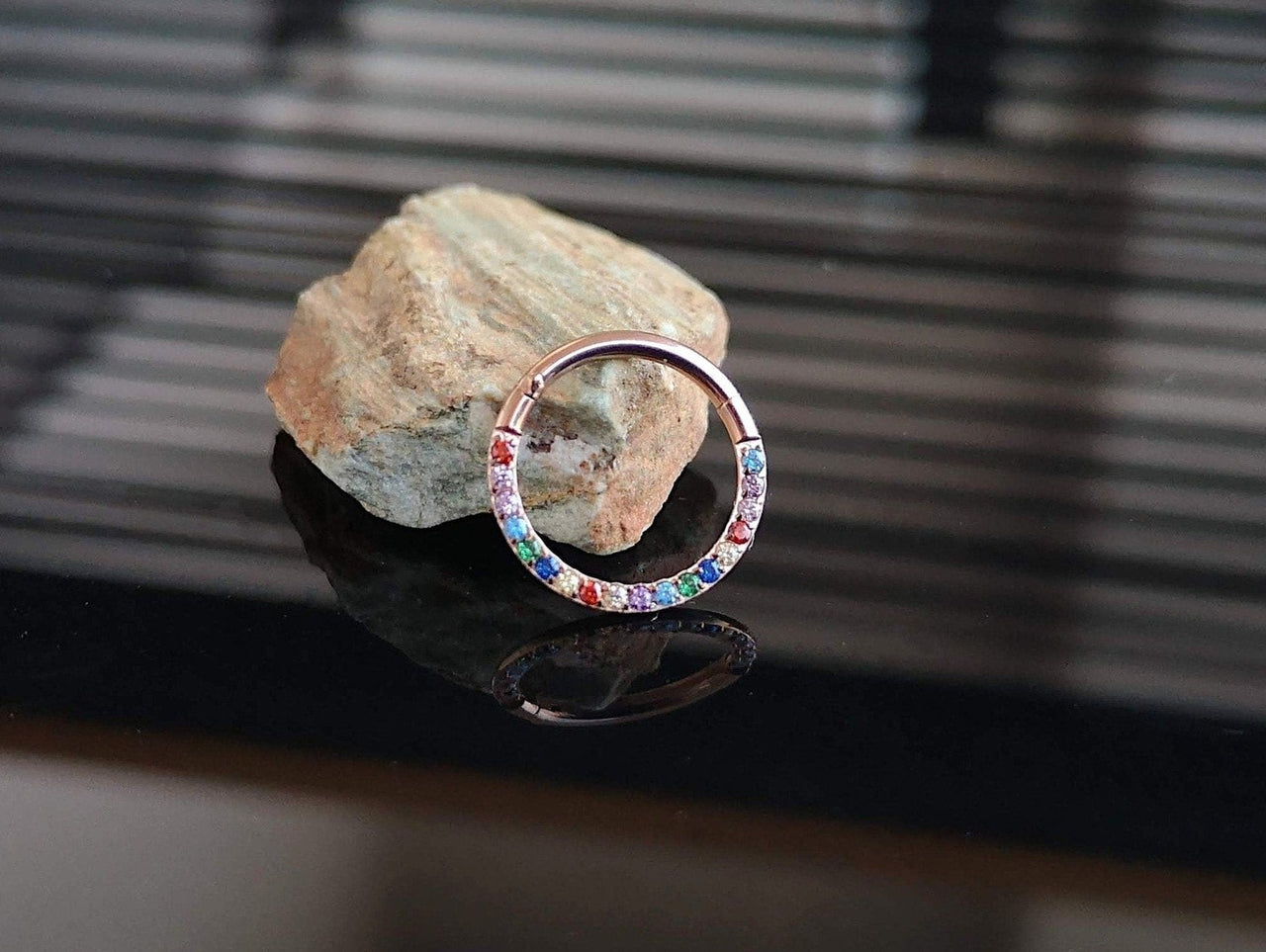 Rose Gold Oriental CZ Titanium Hinged Hoop Ring