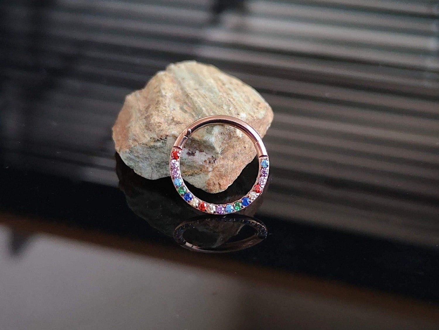 Rose Gold Oriental CZ Titanium Hinged Hoop Ring