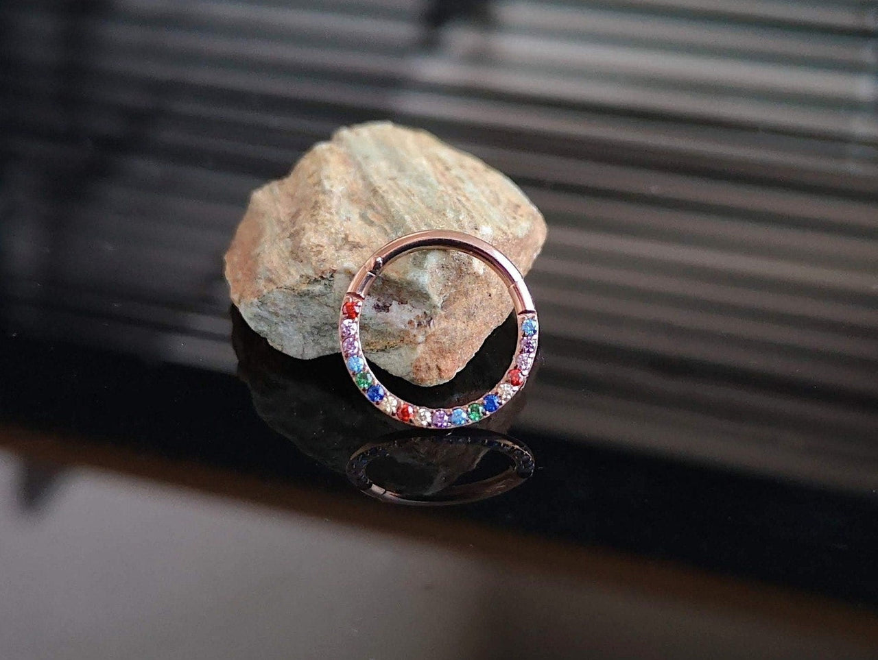 Rose Gold Oriental CZ Titanium Hinged Hoop Ring