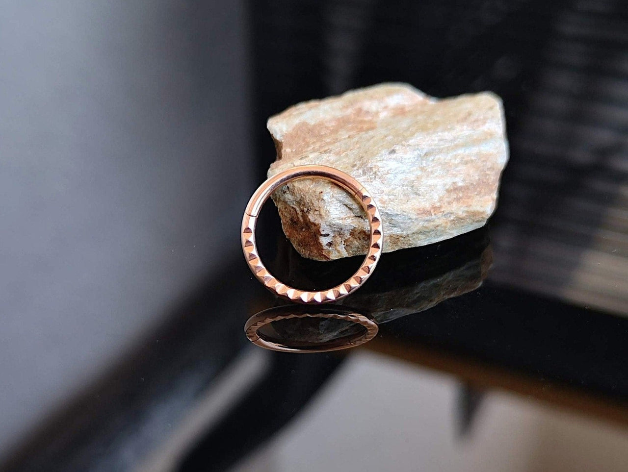 Rose Gold Pyramid Studded Hinged Septum Ring