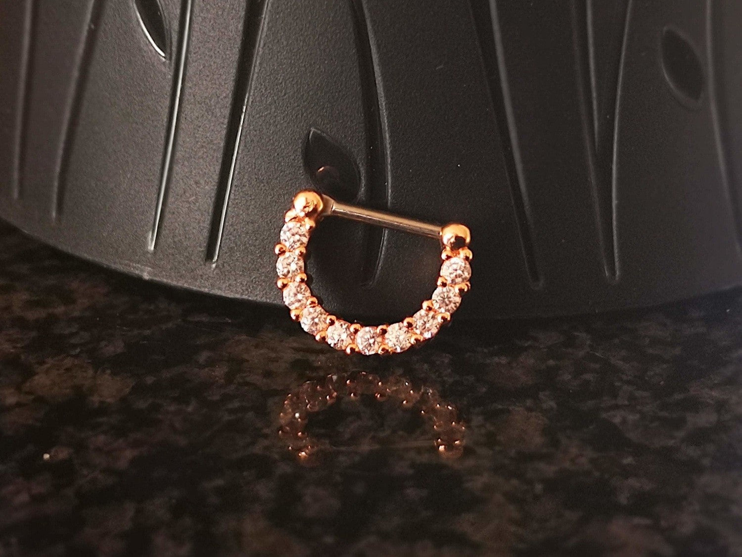 Rose Gold Septum Clicker Ring Paved with Cubic Zirconia