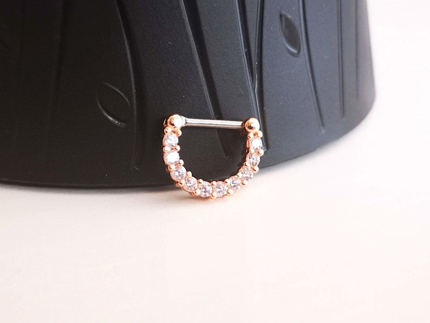 Rose Gold Septum Clicker Ring Paved with Cubic Zirconia