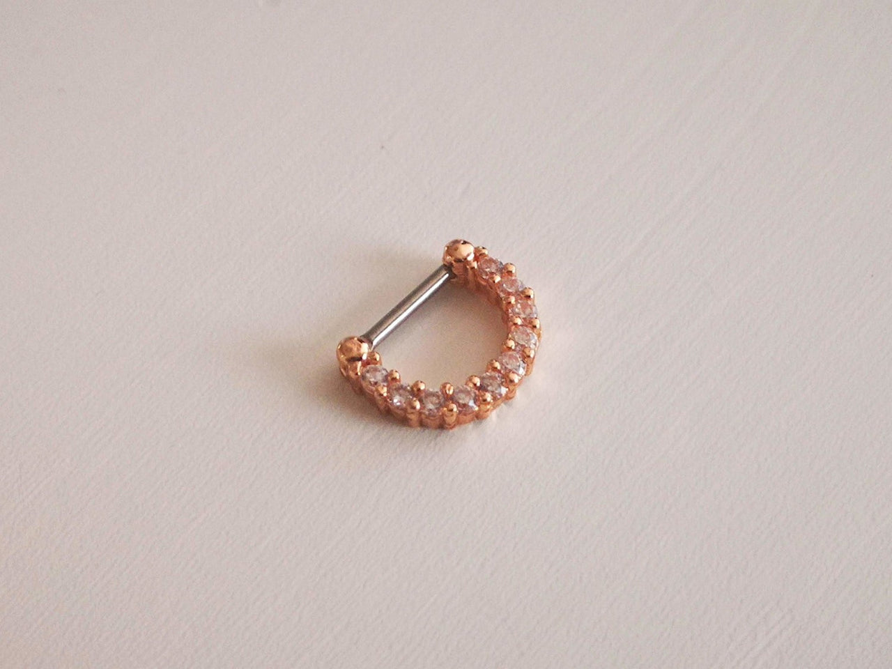 Rose Gold Septum Clicker Ring Paved with Cubic Zirconia