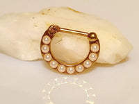 Thumbnail for Rose Gold Septum Clicker Ring with White Pearls