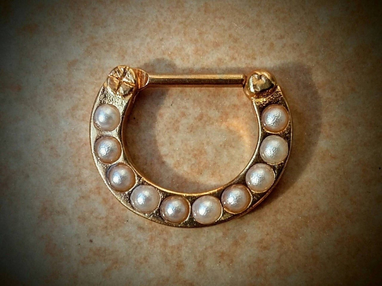 Rose Gold Septum Clicker Ring with White Pearls