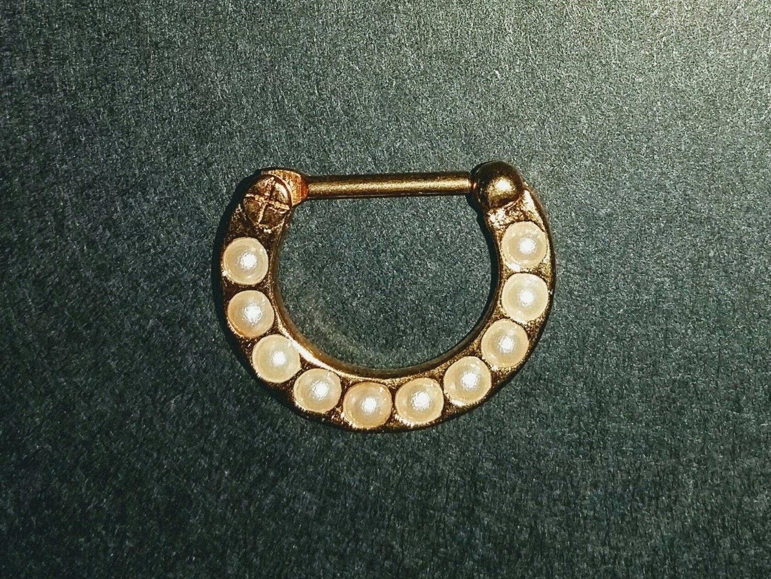 Rose Gold Septum Clicker Ring with White Pearls