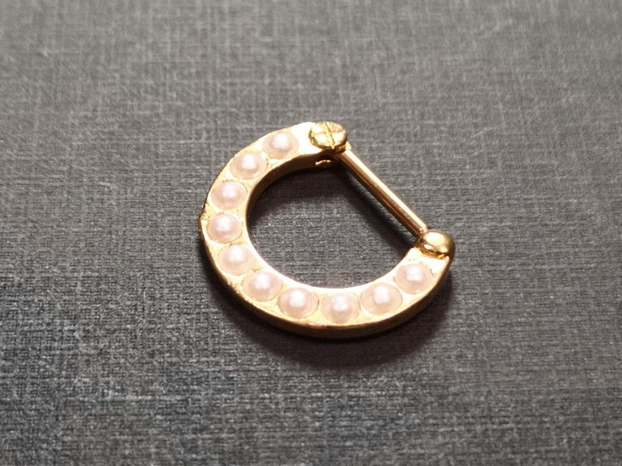 Rose Gold Septum Clicker Ring with White Pearls