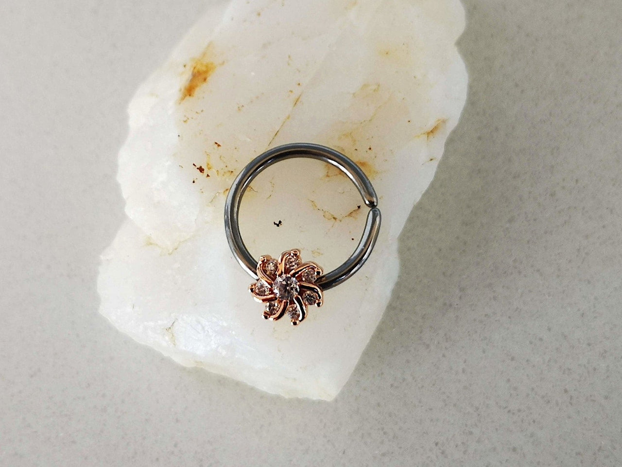 Rose Gold Seven Petal Crystal Flower Ring