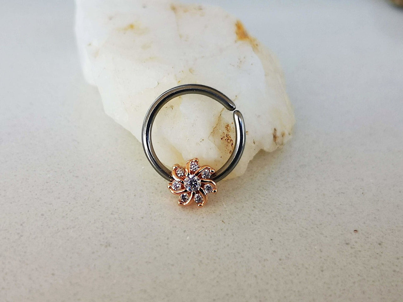 Rose Gold Seven Petal Crystal Flower Ring