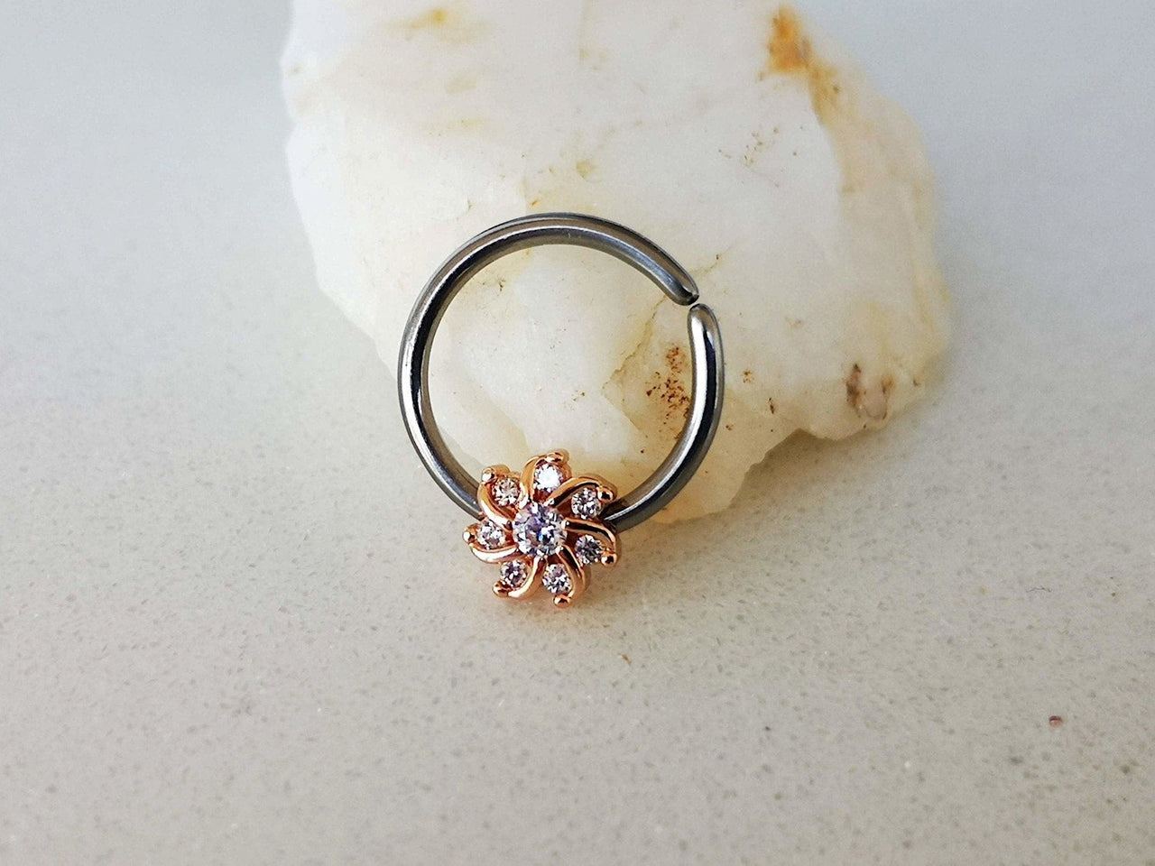 Rose Gold Seven Petal Crystal Flower Ring