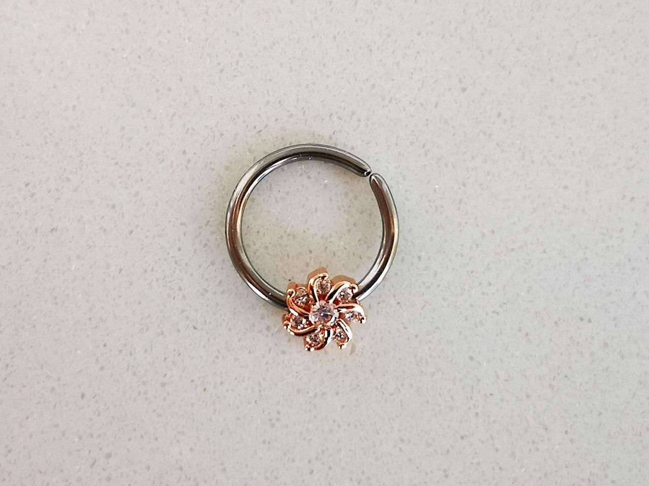 Rose Gold Seven Petal Crystal Flower Ring