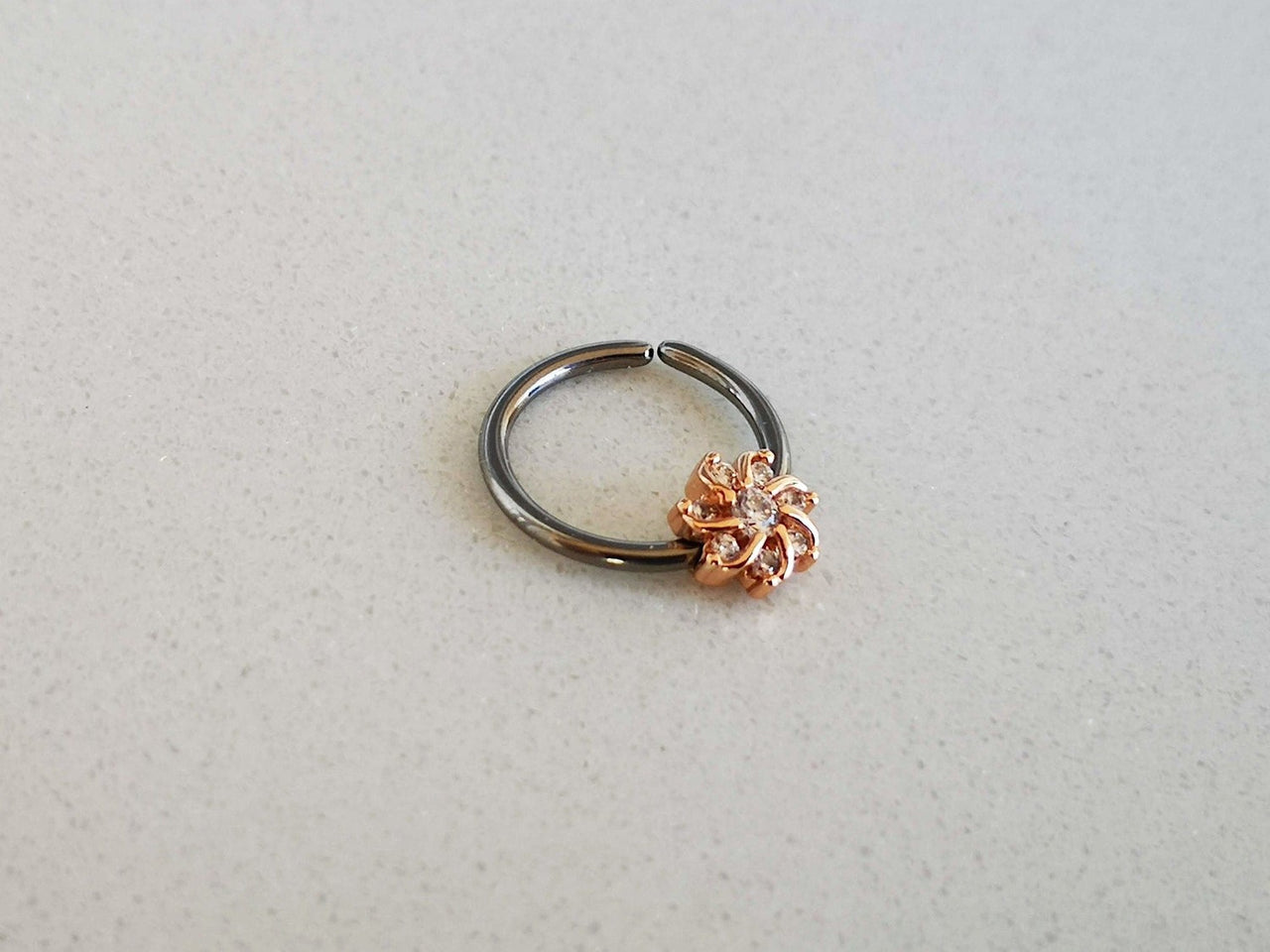 Rose Gold Seven Petal Crystal Flower Ring