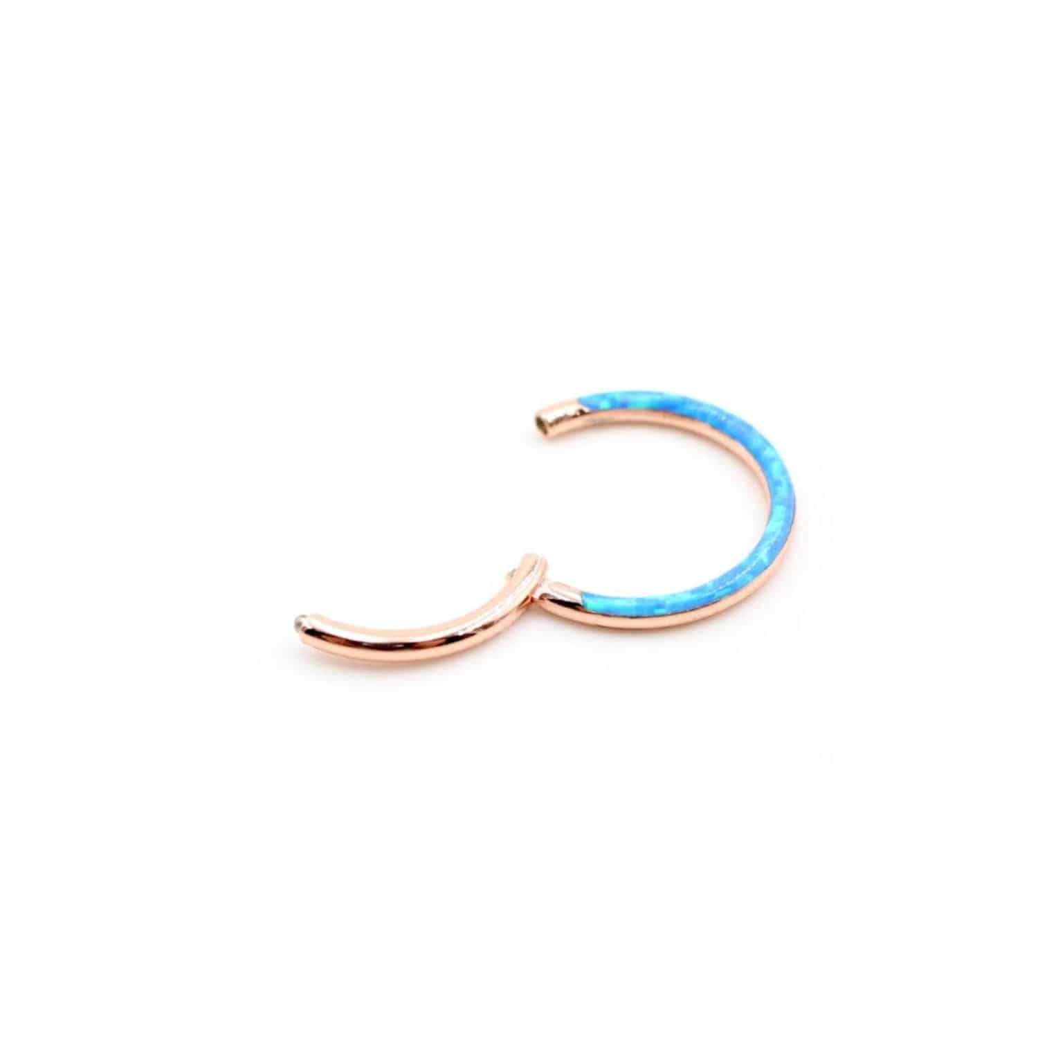 Rose Gold with Blue Opal Lined Hinged Septum Clicker Ring