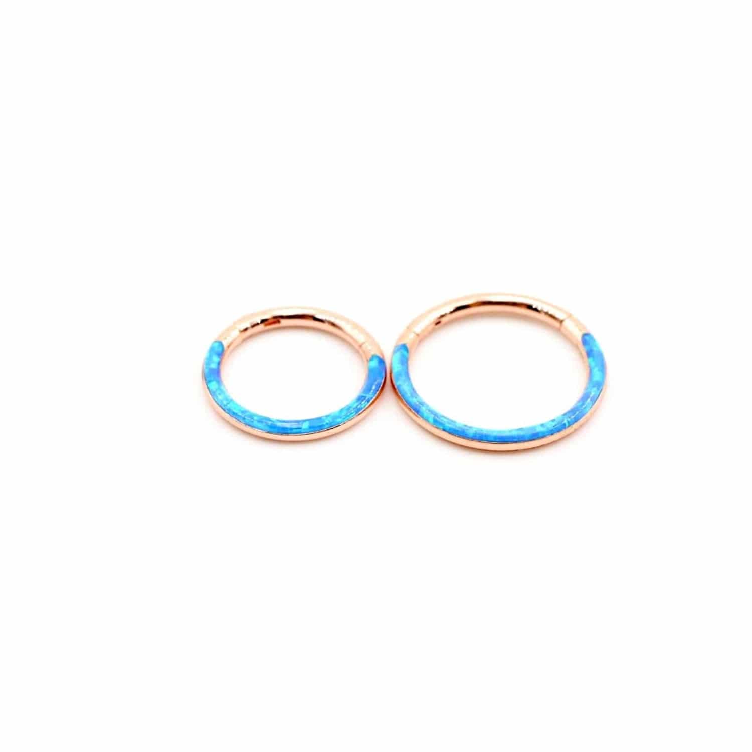 Rose Gold with Blue Opal Lined Hinged Septum Clicker Ring