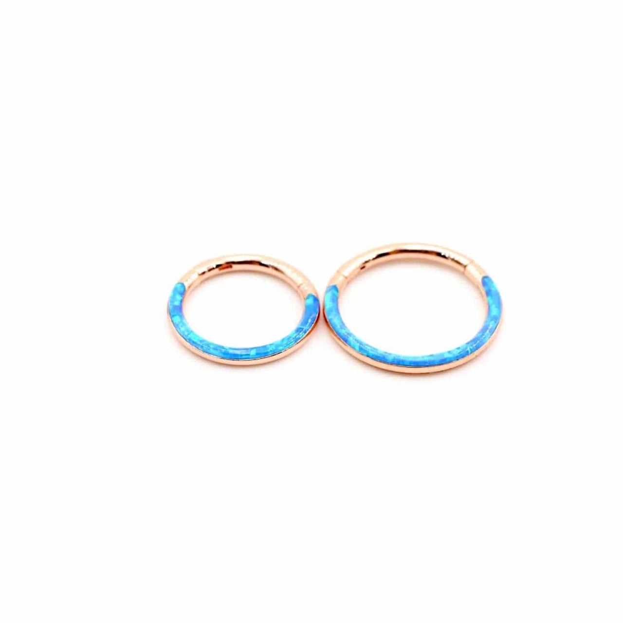 Rose Gold with Blue Opal Lined Hinged Septum Clicker Ring